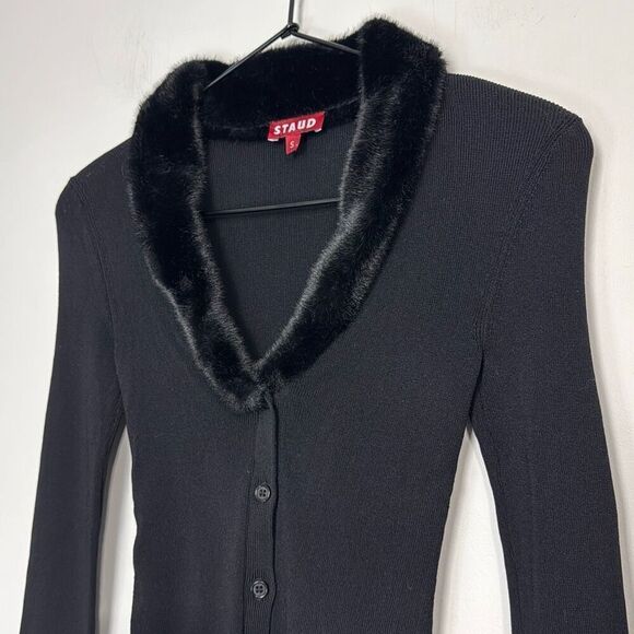 Staud Celina Faux Fur Collar Cardigan S - Picture 3 of 7